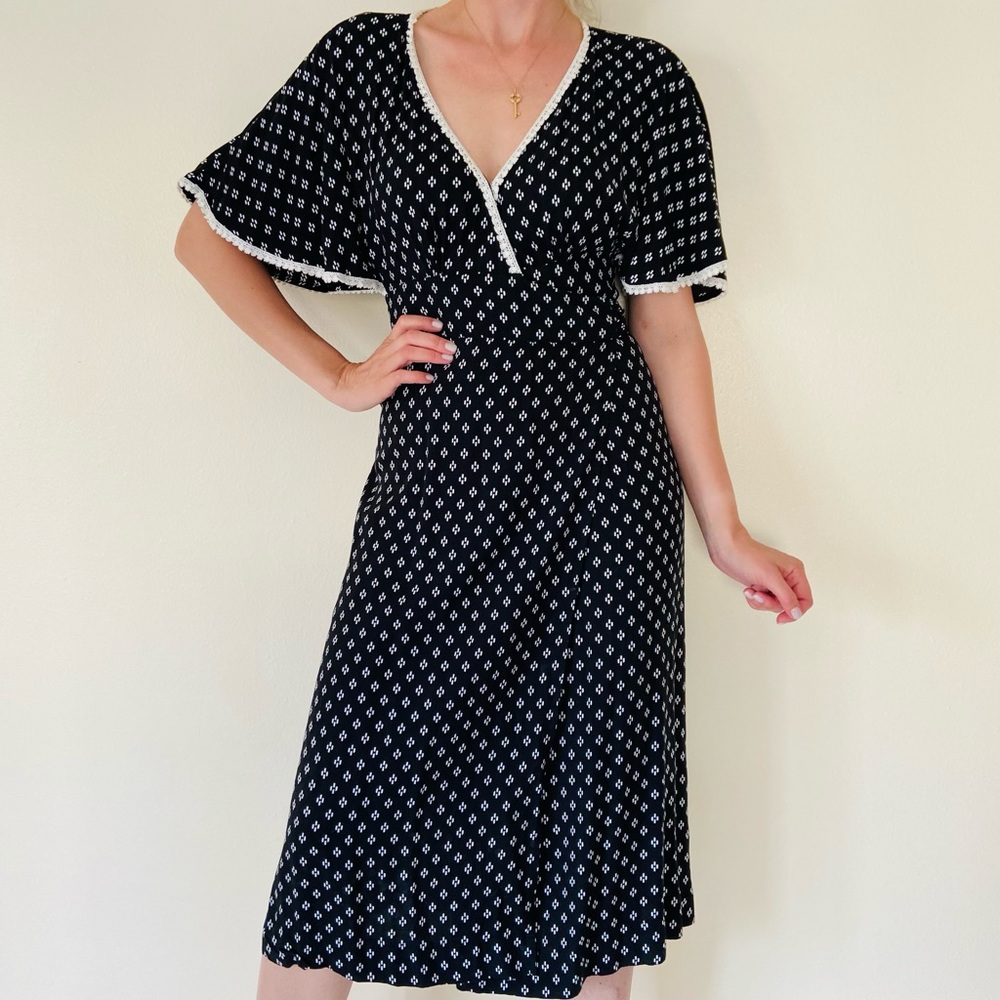 Anthropologie BeachGold Wrap Midi V-Neck boho dress crochet details - Picture 4 of 10